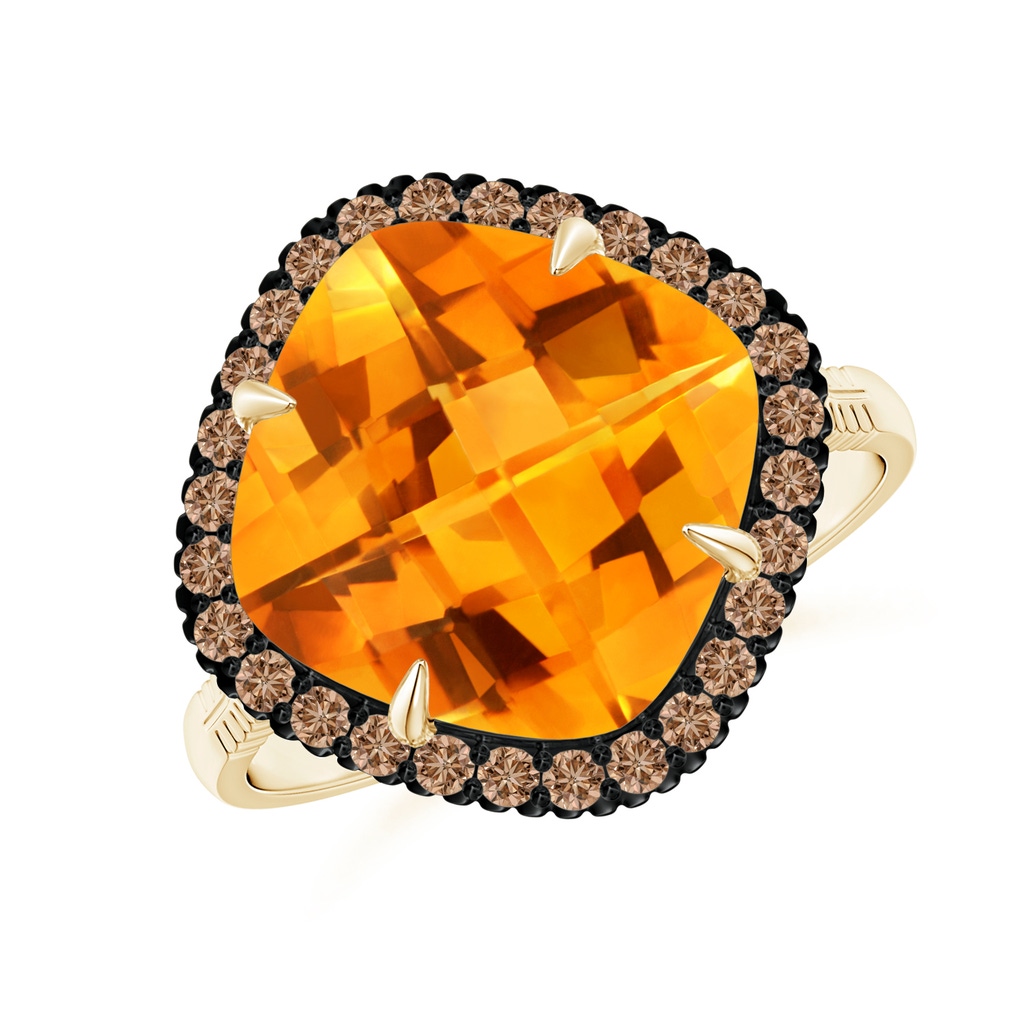 11mm AAA Claw-Set Cushion Citrine Halo Ring with Filigree in Yellow Gold