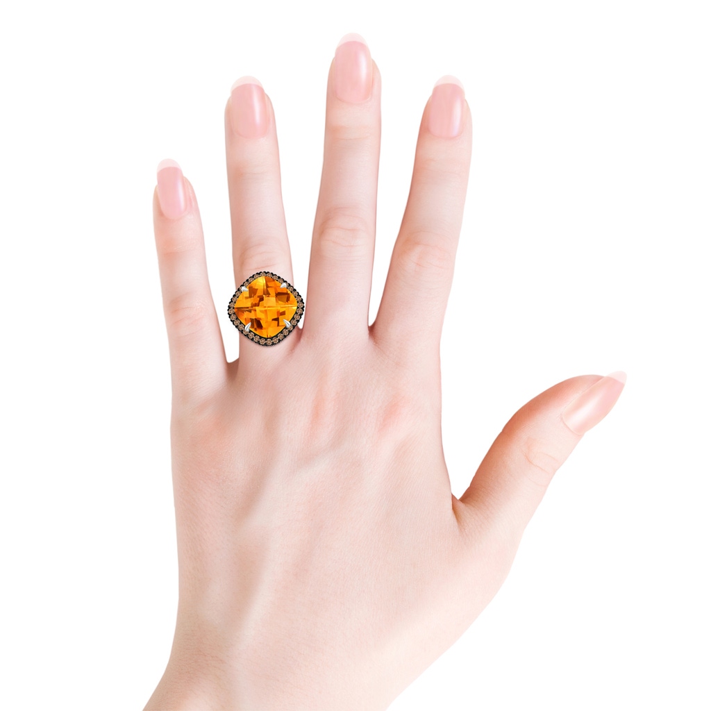 15mm AAA Claw-Set Cushion Citrine Halo Ring with Filigree in White Gold Product Image