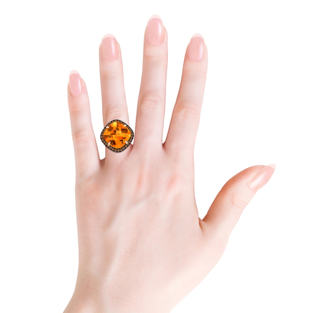 15mm AAAA Claw-Set Cushion Citrine Halo Ring with Filigree in Rose Gold Product Image