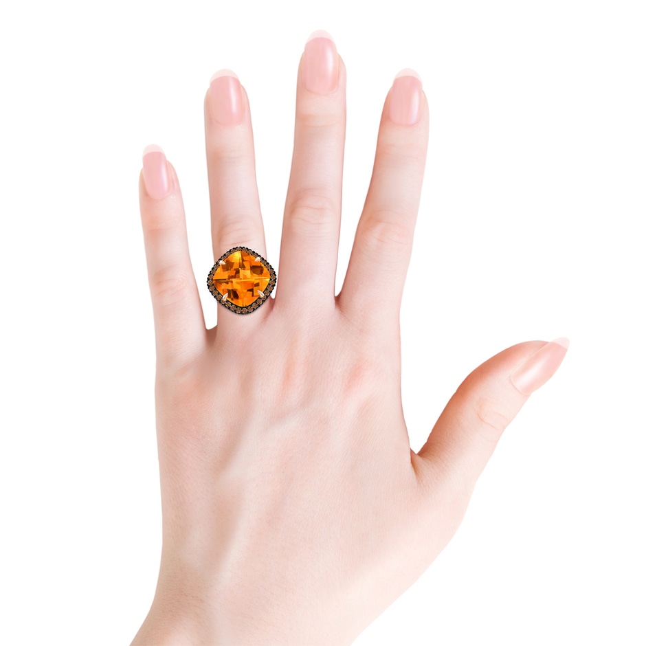 15mm AAAA Claw-Set Cushion Citrine Halo Ring with Filigree in Rose Gold product image