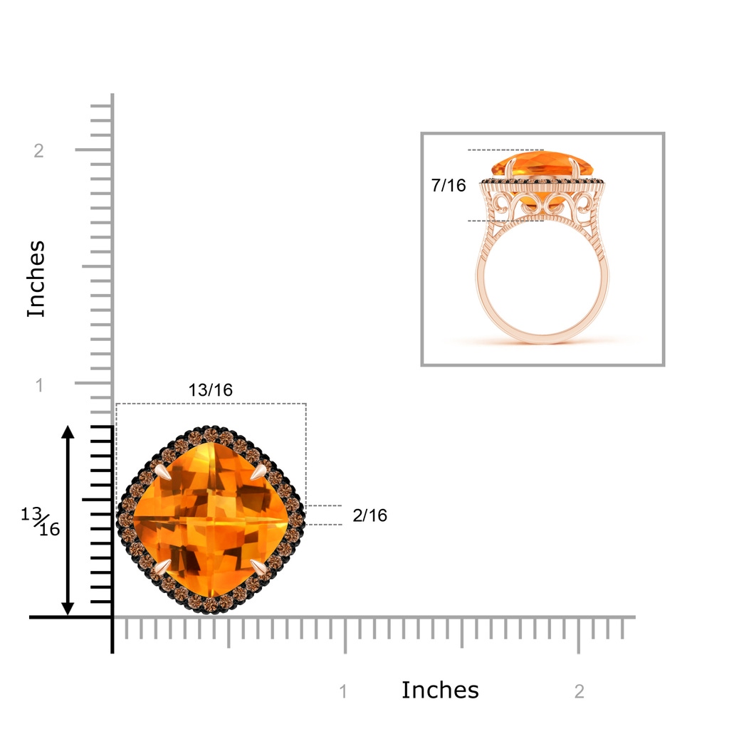 15mm AAAA Claw-Set Cushion Citrine Halo Ring with Filigree in Rose Gold Product Image