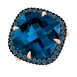 13mm AAAA Claw-Set Cushion London Blue Topaz Halo Ring with Filigree in Rose Gold