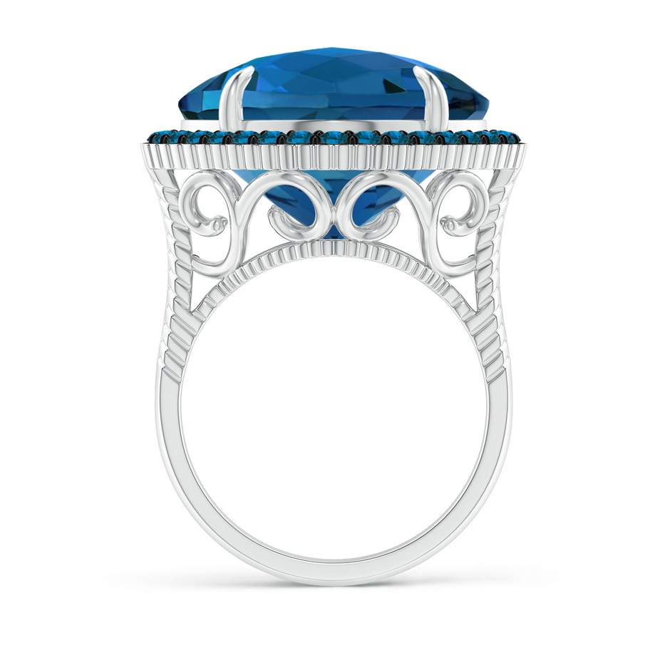 15mm AAAA Claw-Set Cushion London Blue Topaz Halo Ring with Filigree in White Gold product image