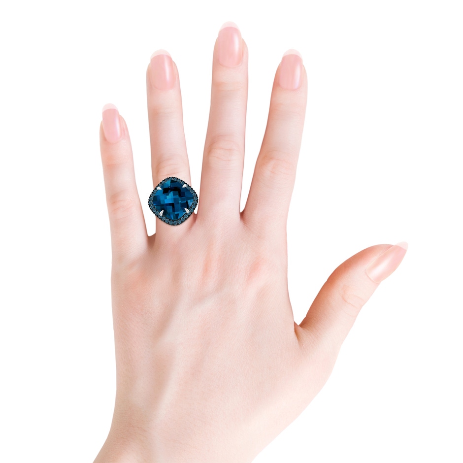 15mm AAAA Claw-Set Cushion London Blue Topaz Halo Ring with Filigree in White Gold product image