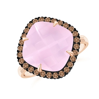 11mm AAA Claw-Set Cushion Rose Quartz Halo Ring with Filigree in 9K Rose Gold