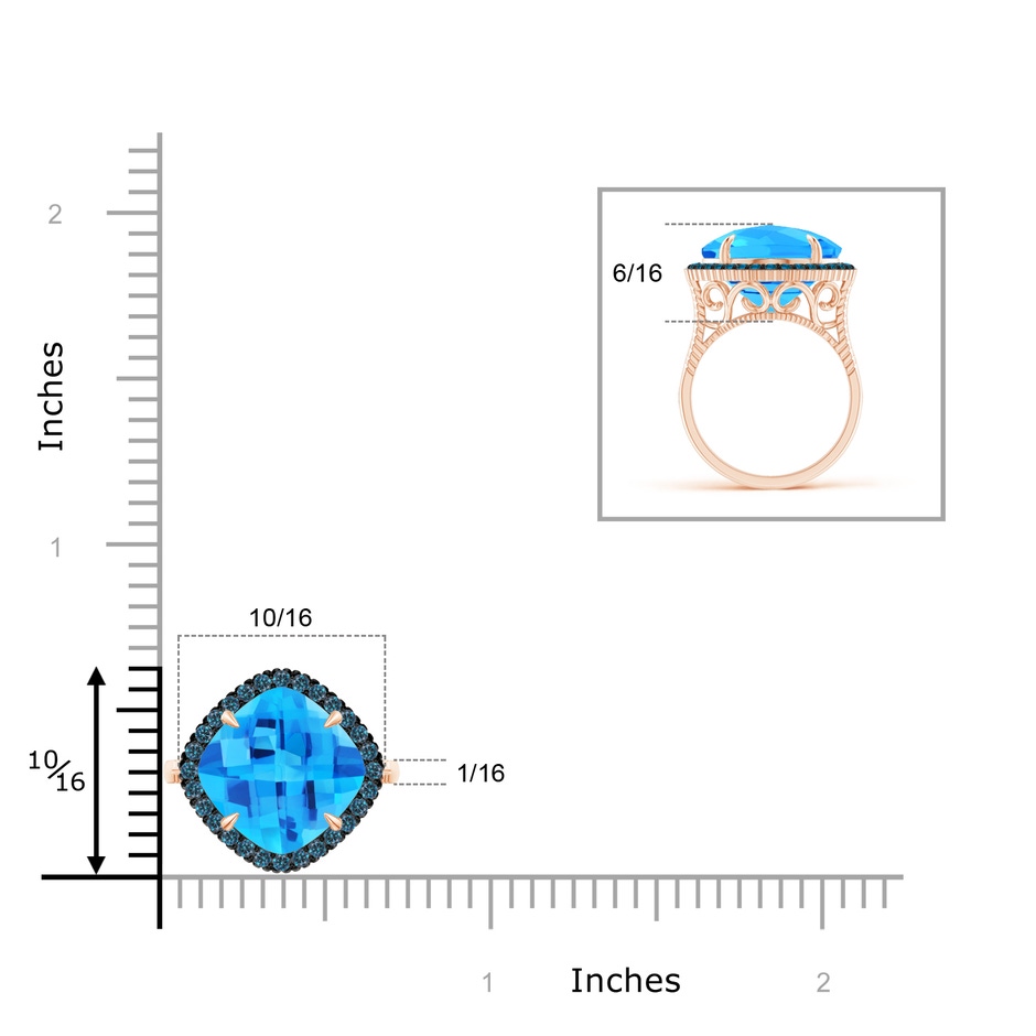 11mm AAA Claw-Set Cushion Swiss Blue Topaz Halo Ring with Filigree in Rose Gold product image