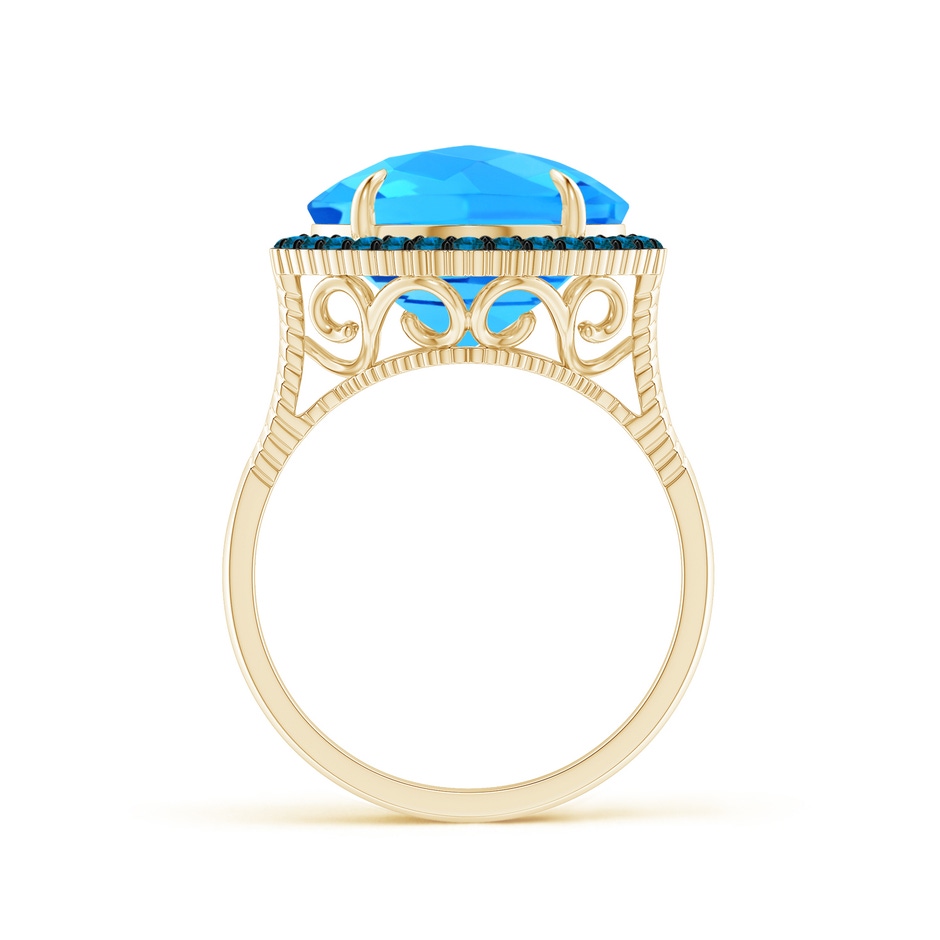 11mm AAA Claw-Set Cushion Swiss Blue Topaz Halo Ring with Filigree in Yellow Gold product image