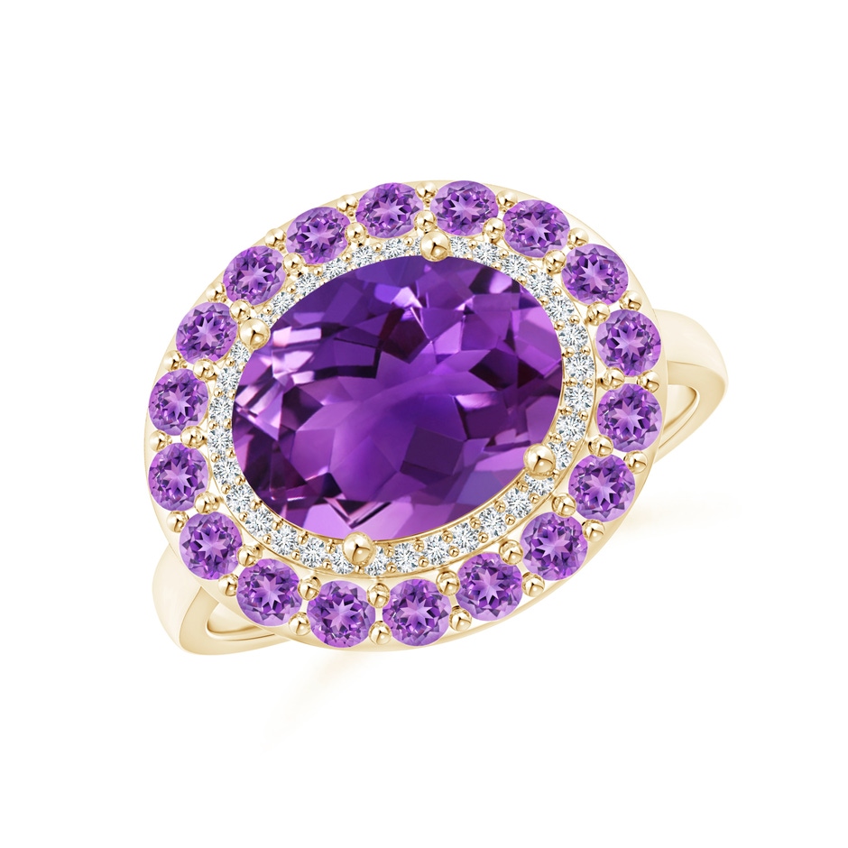 10x8mm AAAA Sideways Oval Amethyst Double Halo Cocktail Ring in Yellow Gold 