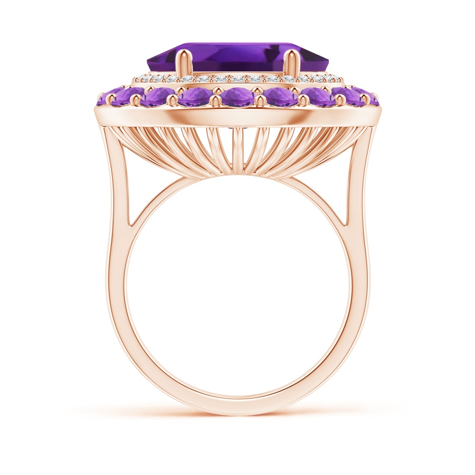 14x12mm AAAA Sideways Oval Amethyst Double Halo Cocktail Ring in Rose Gold side-1