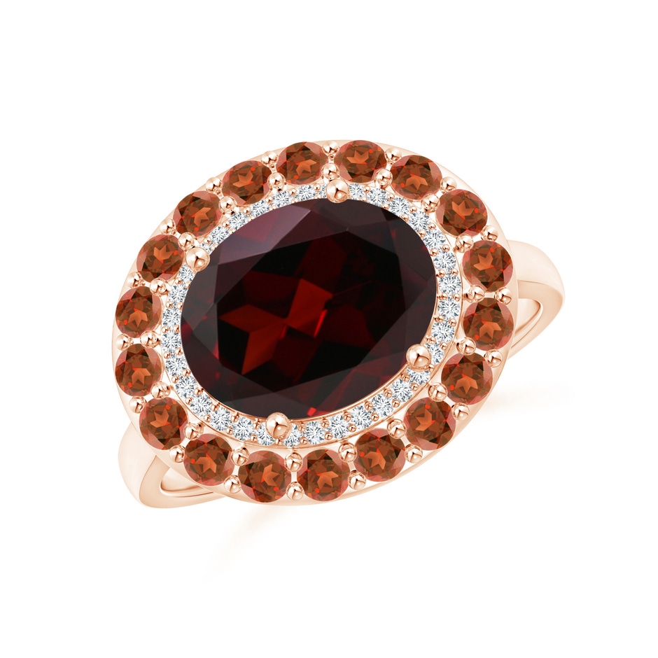 10x8mm A Sideways Oval Garnet Double Halo Cocktail Ring in Rose Gold 