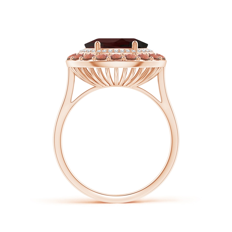 10x8mm A Sideways Oval Garnet Double Halo Cocktail Ring in Rose Gold side-1