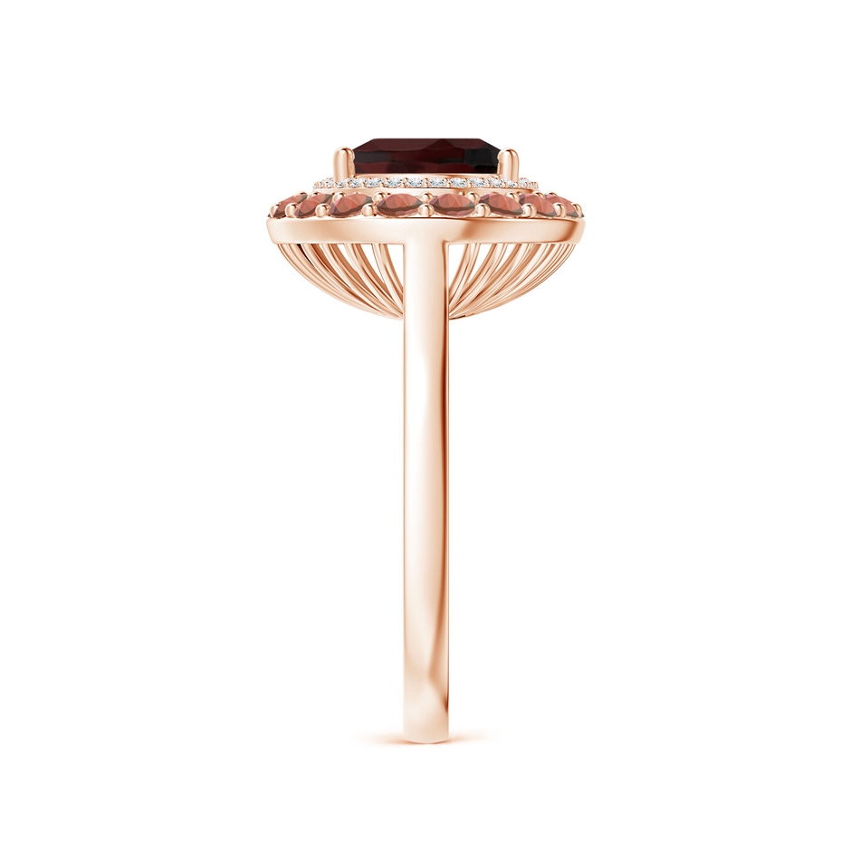 10x8mm A Sideways Oval Garnet Double Halo Cocktail Ring in Rose Gold side-2