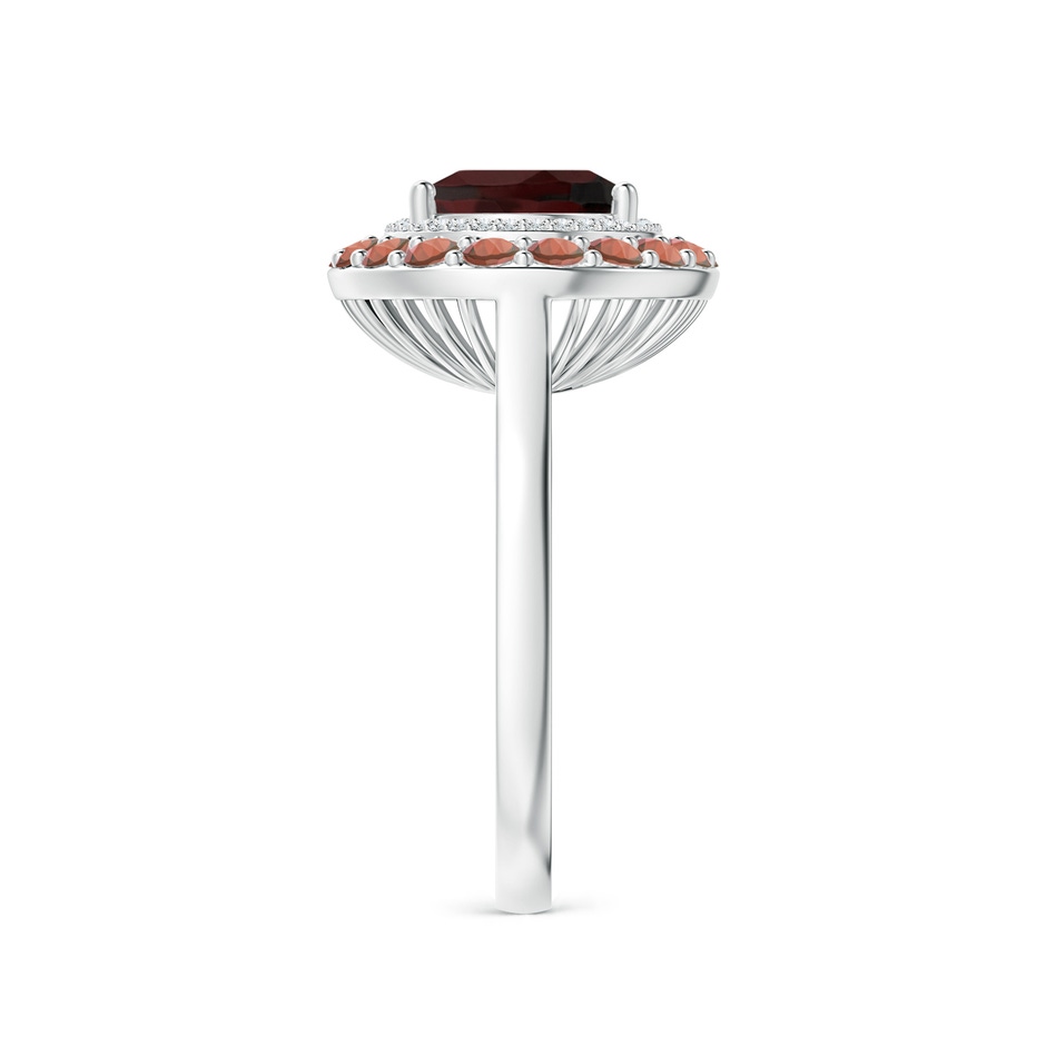 10x8mm A Sideways Oval Garnet Double Halo Cocktail Ring in White Gold side-2