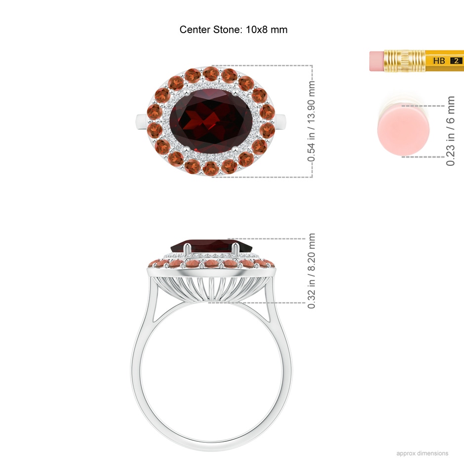 10x8mm A Sideways Oval Garnet Double Halo Cocktail Ring in White Gold ruler