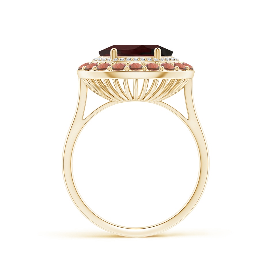 10x8mm A Sideways Oval Garnet Double Halo Cocktail Ring in Yellow Gold side-1