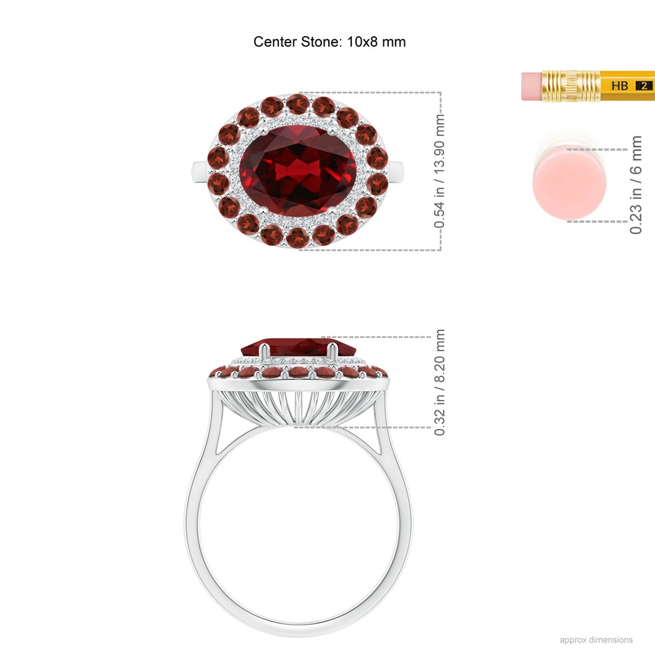 10x8mm AAAA Sideways Oval Garnet Double Halo Cocktail Ring in White Gold ruler