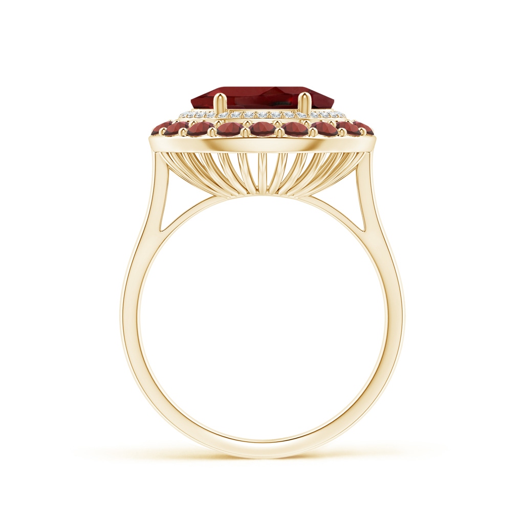 10x8mm AAAA Sideways Oval Garnet Double Halo Cocktail Ring in Yellow Gold - side_1