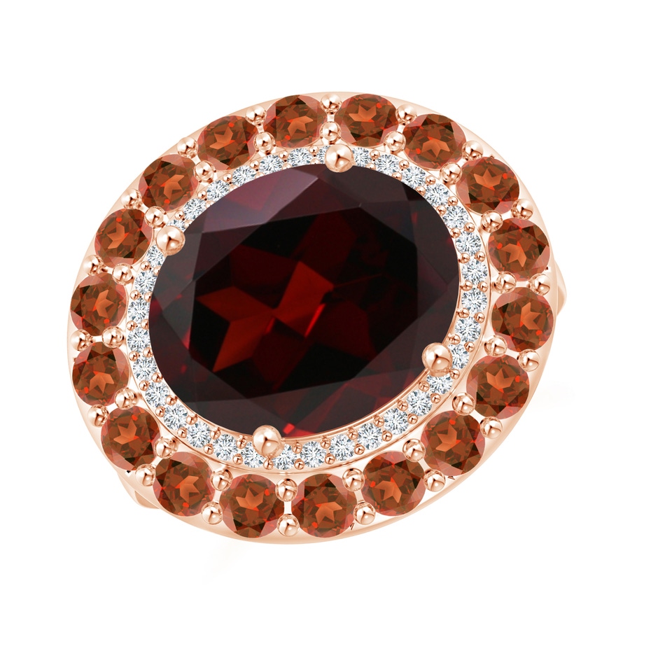 12x10mm A Sideways Oval Garnet Double Halo Cocktail Ring in Rose Gold 