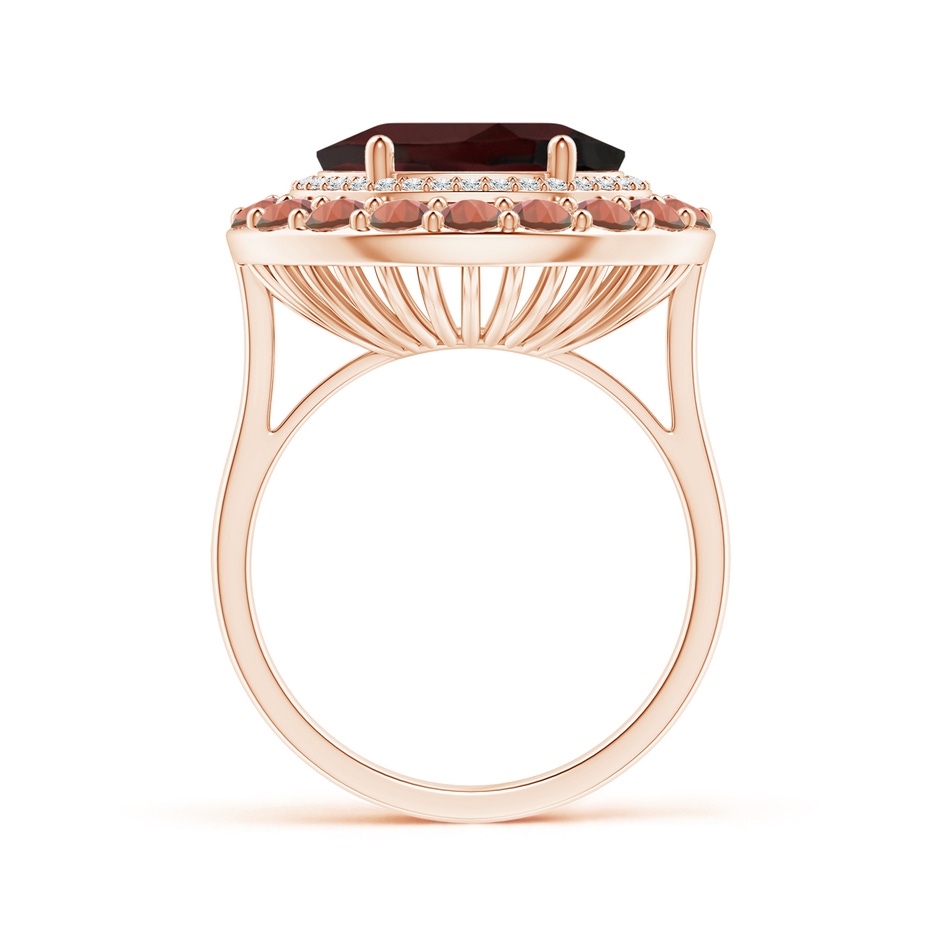 12x10mm A Sideways Oval Garnet Double Halo Cocktail Ring in Rose Gold side-1