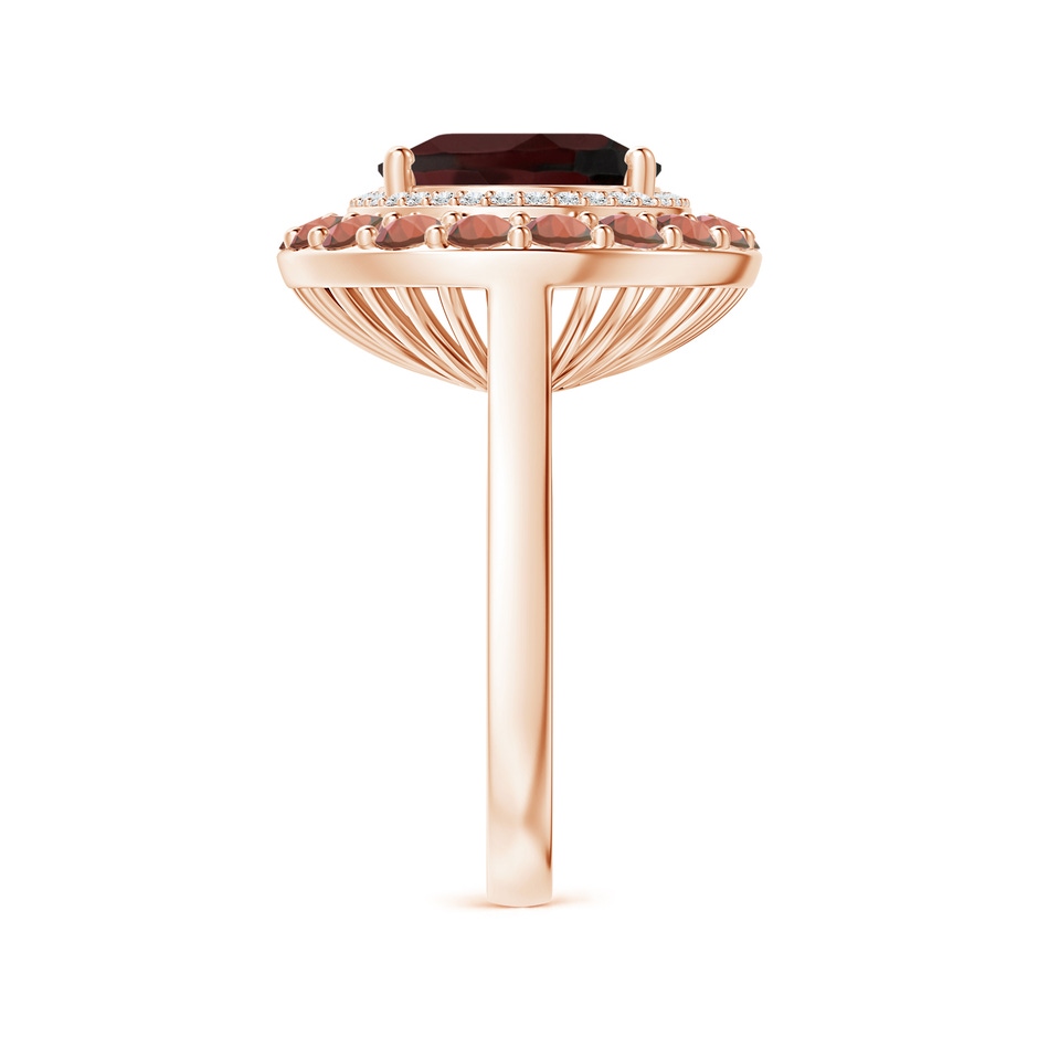 12x10mm A Sideways Oval Garnet Double Halo Cocktail Ring in Rose Gold side-2