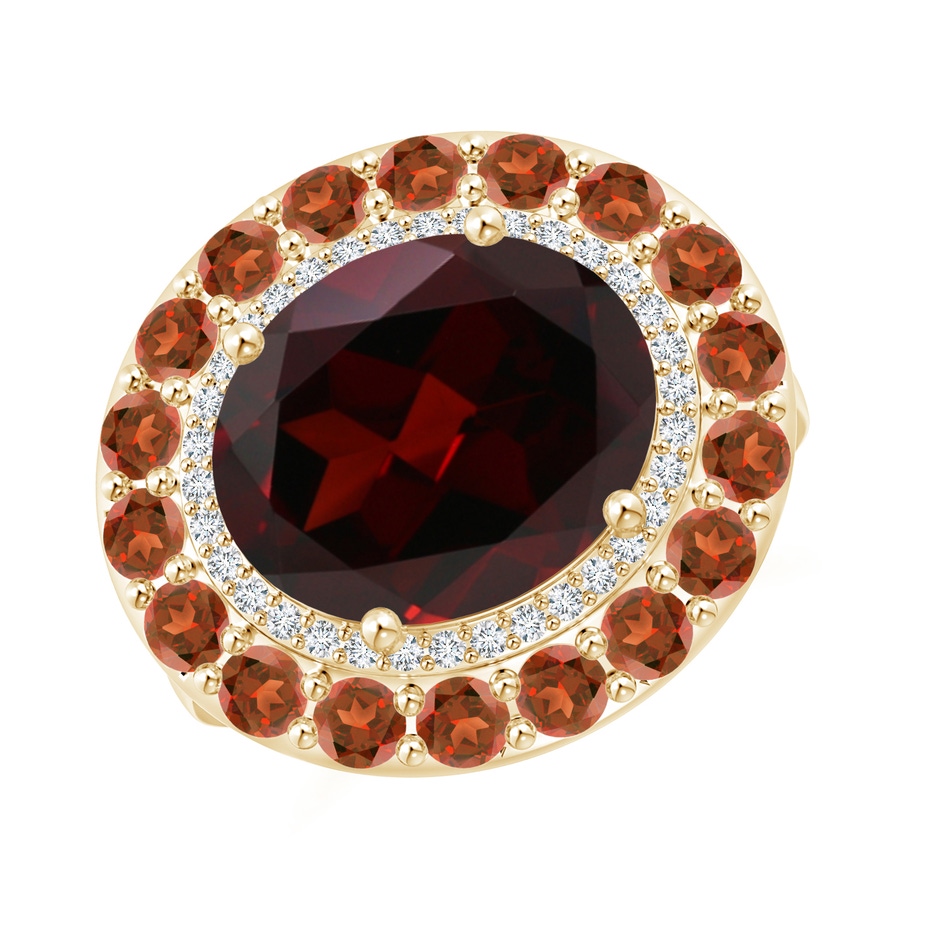 12x10mm A Sideways Oval Garnet Double Halo Cocktail Ring in Yellow Gold 