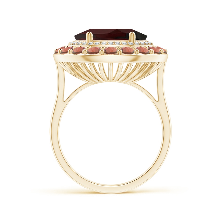12x10mm A Sideways Oval Garnet Double Halo Cocktail Ring in Yellow Gold side-1