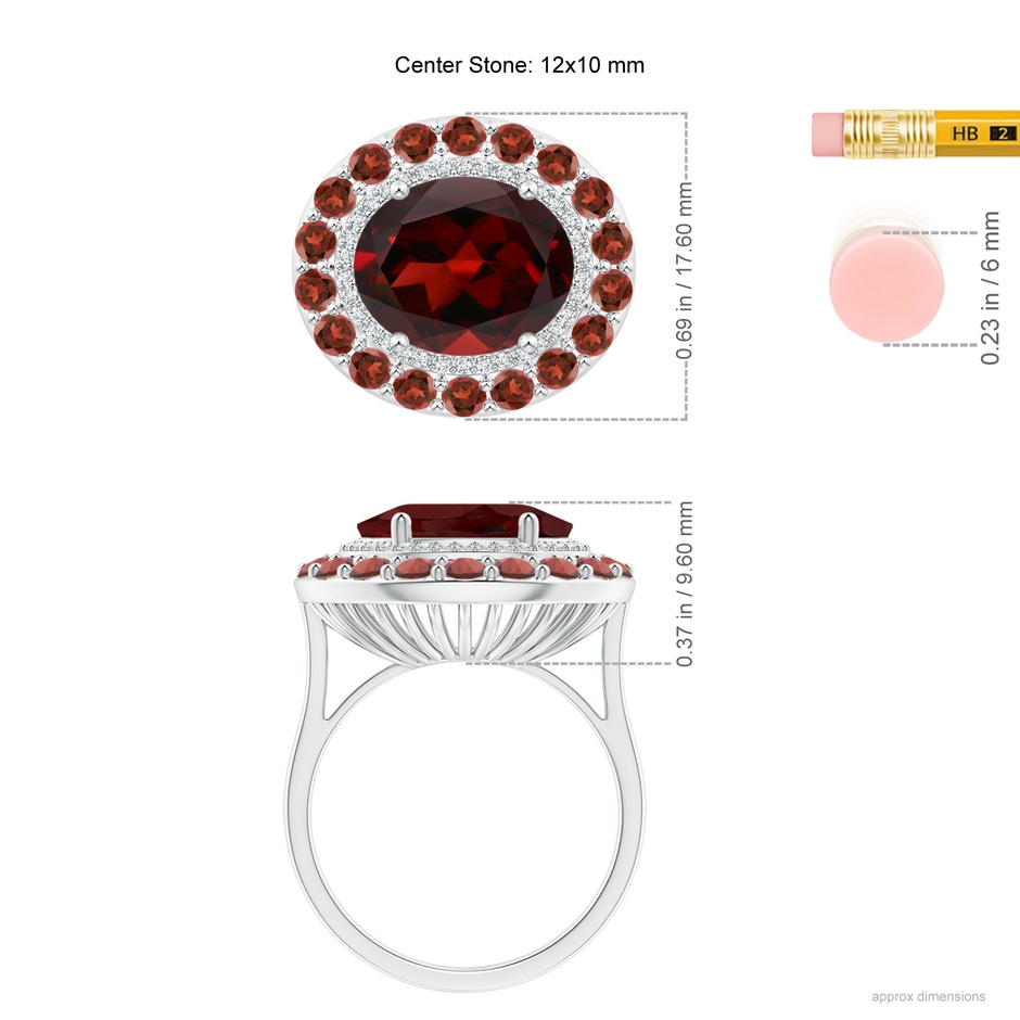 12x10mm AAA Sideways Oval Garnet Double Halo Cocktail Ring in White Gold ruler
