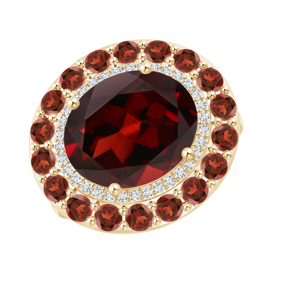 12x10mm AAA Sideways Oval Garnet Double Halo Cocktail Ring in Yellow Gold 