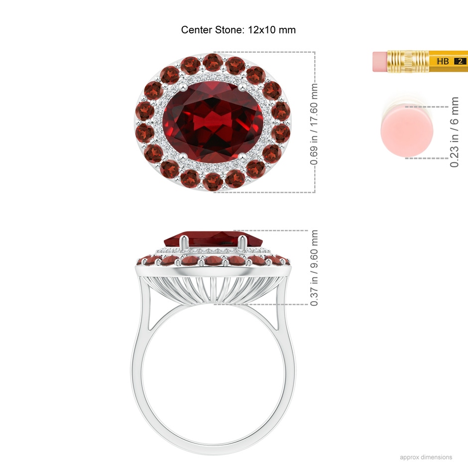 12x10mm AAAA Sideways Oval Garnet Double Halo Cocktail Ring in White Gold ruler