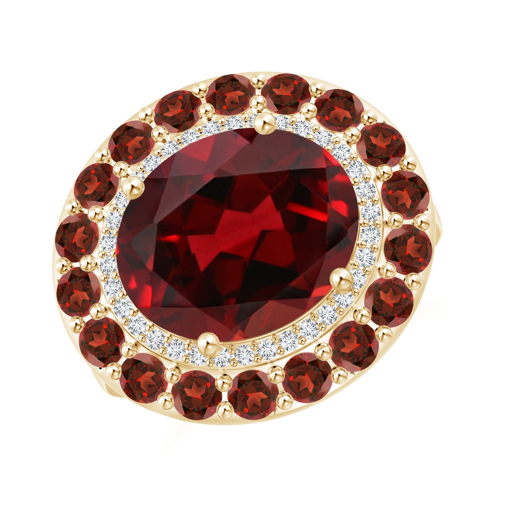 12x10mm AAAA Sideways Oval Garnet Double Halo Cocktail Ring in Yellow Gold