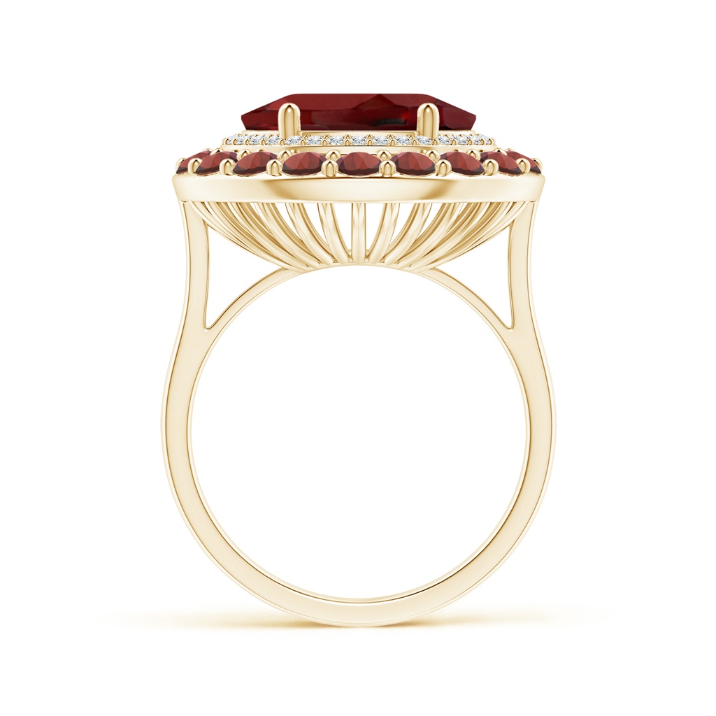 12x10mm AAAA Sideways Oval Garnet Double Halo Cocktail Ring in Yellow Gold - side_1