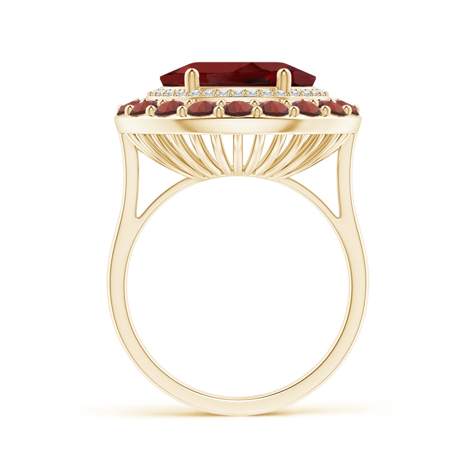 12x10mm AAAA Sideways Oval Garnet Double Halo Cocktail Ring in Yellow Gold side-1