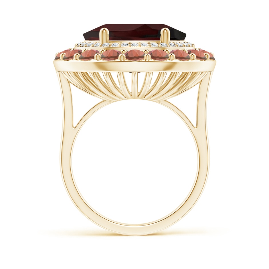 14x12mm A Sideways Oval Garnet Double Halo Cocktail Ring in Yellow Gold side-1