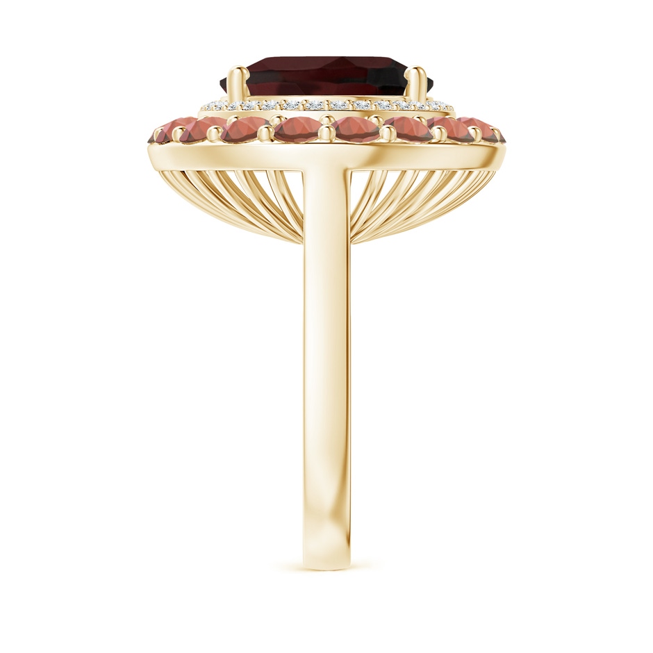 14x12mm A Sideways Oval Garnet Double Halo Cocktail Ring in Yellow Gold side-2