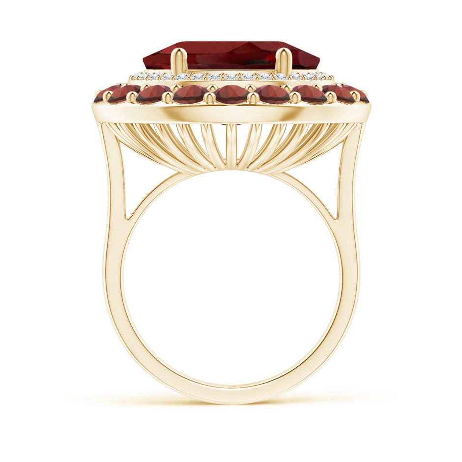 14x12mm AAAA Sideways Oval Garnet Double Halo Cocktail Ring in Yellow Gold side-1