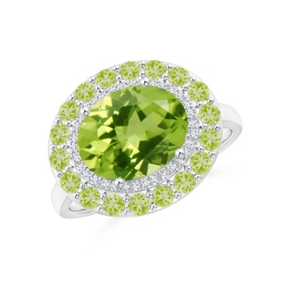 10x8mm AAA Sideways Oval Peridot Double Halo Cocktail Ring in White Gold