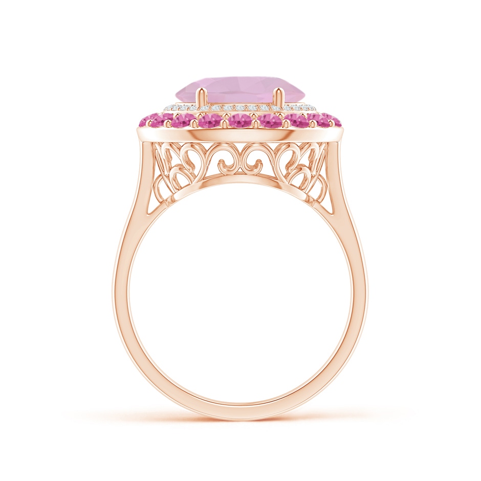 10x8mm AAA Sideways Oval Rose Quartz Double Halo Cocktail Ring in Rose Gold product image