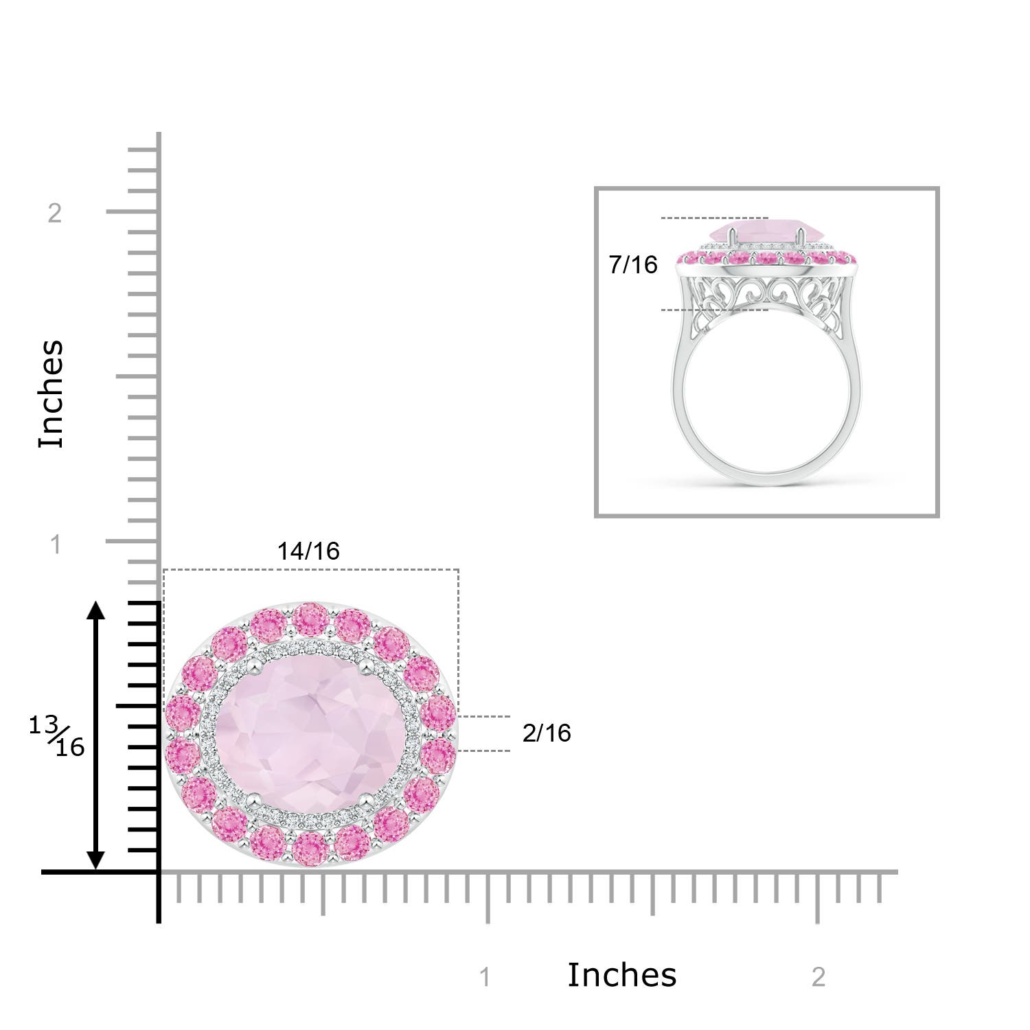 A - Rose Quartz / 8.74 CT / 14 KT White Gold