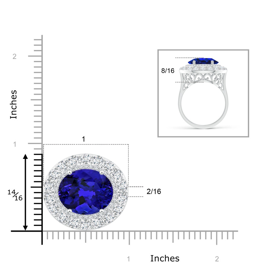 15.67x12.90x9.18mm AAAA Sideways GIA Certified Oval Tanzanite Double Halo Ring in White Gold Product Image