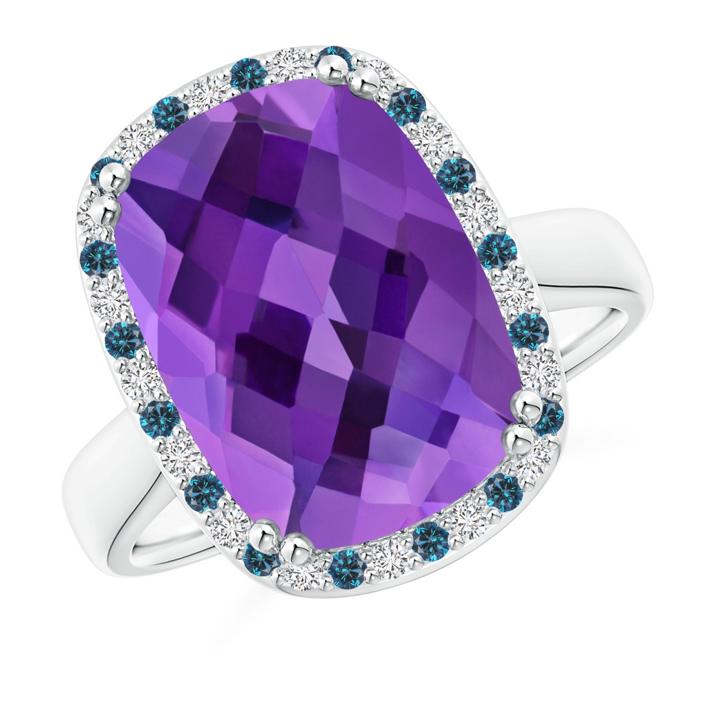 14x10mm AAA Cushion Amethyst Cocktail Ring with Alternating Halo in White Gold