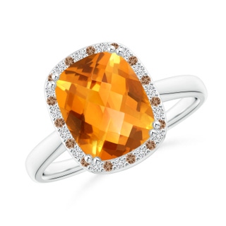 10x8mm AAA Cushion Citrine Cocktail Ring with Alternating Halo in White Gold