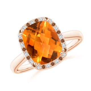 10x8mm AAAA Cushion Citrine Cocktail Ring with Alternating Halo in Rose Gold