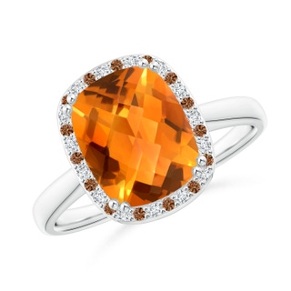 10x8mm AAAA Cushion Citrine Cocktail Ring with Alternating Halo in White Gold