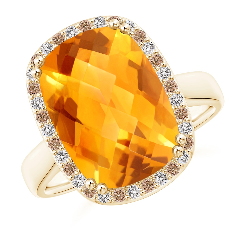 14x10mm AA Cushion Citrine Cocktail Ring with Alternating Halo in Yellow Gold