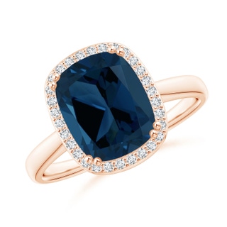 10.19x8.12x5.91mm AAAA GIA Certified Rectangular Cushion London Blue Topaz Cocktail Ring in 10K Rose Gold