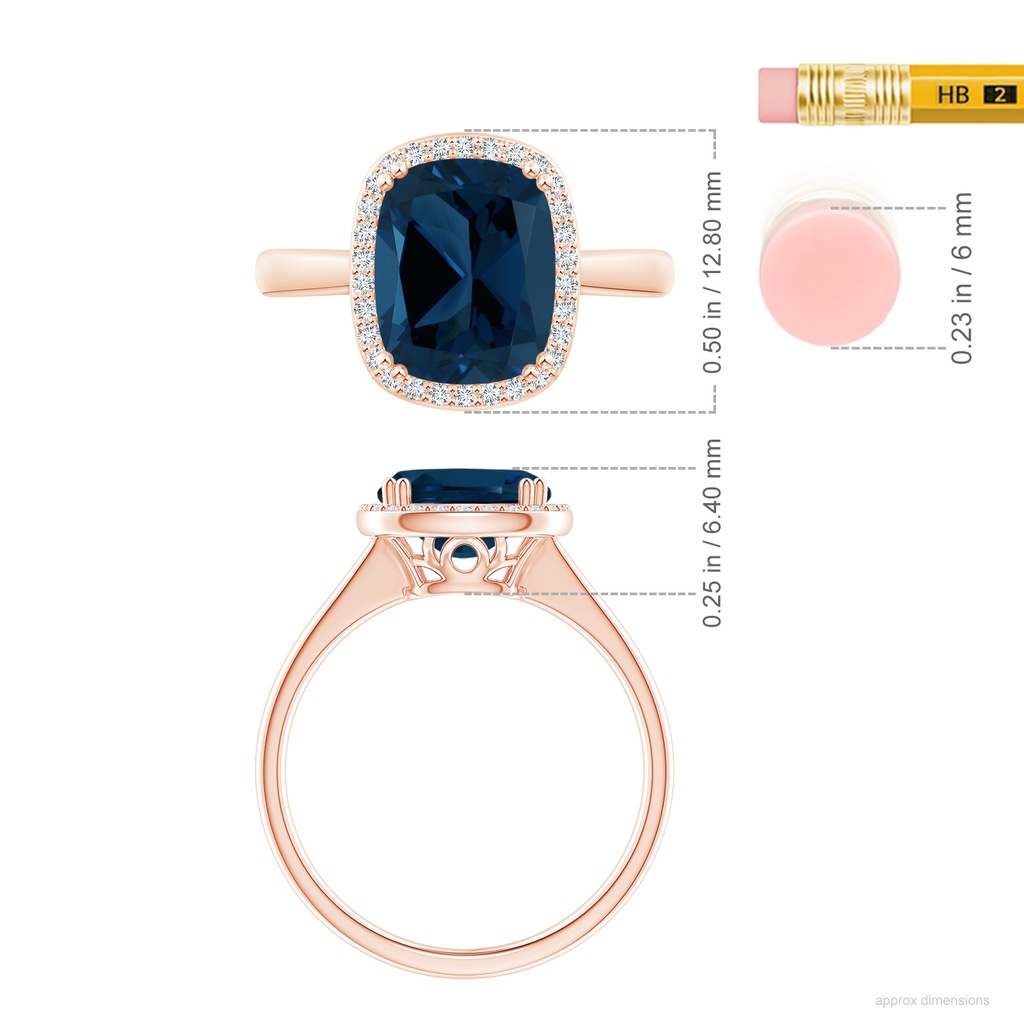10.19x8.12x5.91mm AAAA GIA Certified Rectangular Cushion London Blue Topaz Cocktail Ring in 18K Rose Gold ruler
