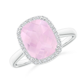 10x8mm AAA Cushion Rose Quartz Cocktail Ring with Alternating Halo in White Gold
