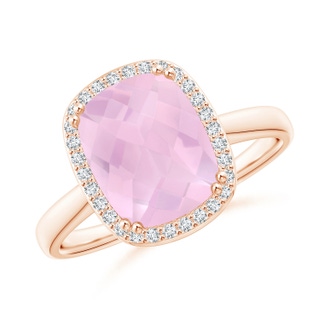 10x8mm AAAA Cushion Rose Quartz Cocktail Ring with Alternating Halo in Rose Gold