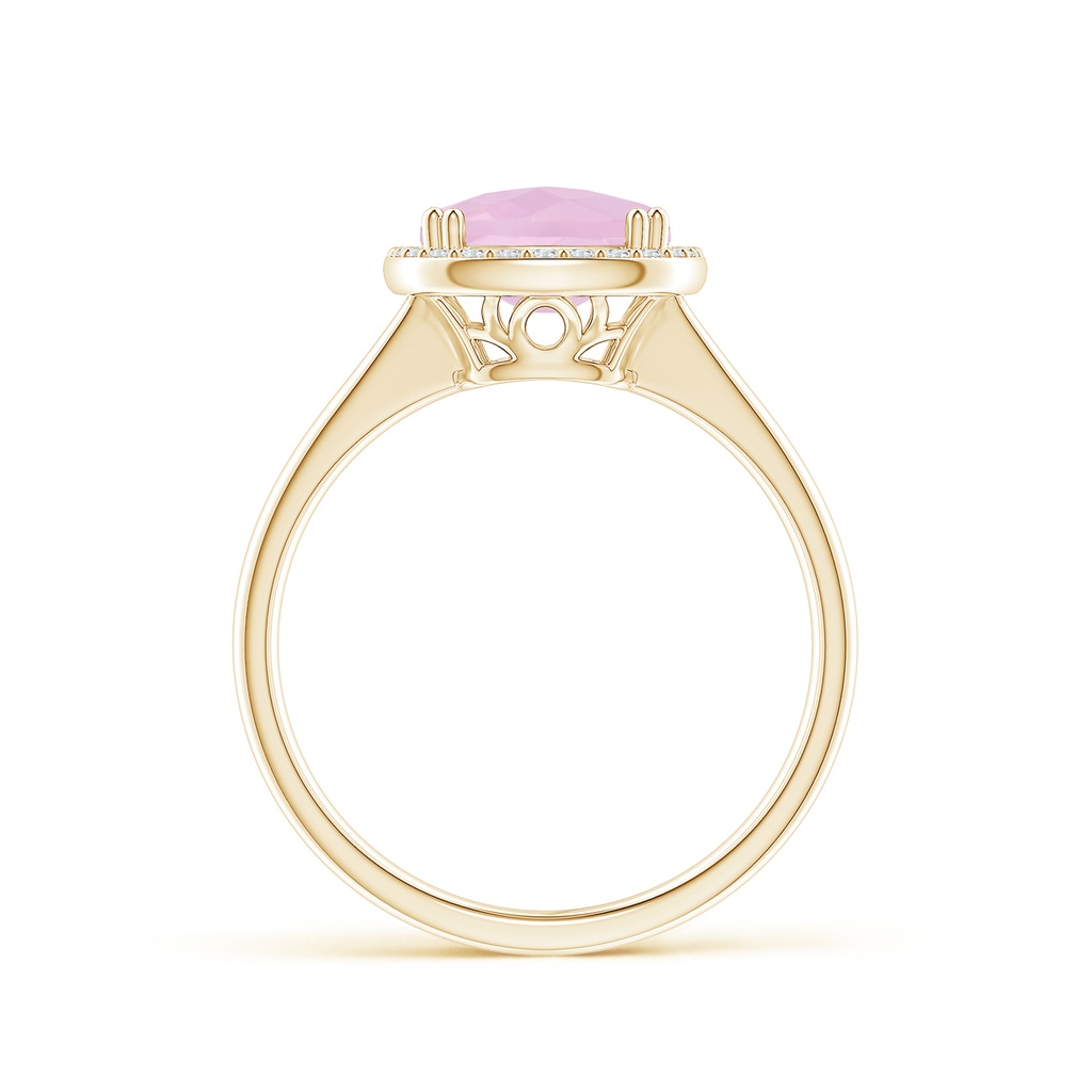 10x8mm AAAA Cushion Rose Quartz Cocktail Ring with Alternating Halo in Yellow Gold Side-1