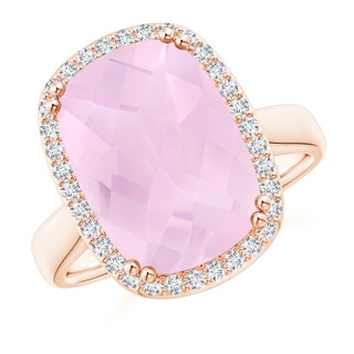 14x10mm AAA Cushion Rose Quartz Cocktail Ring with Alternating Halo in Rose Gold